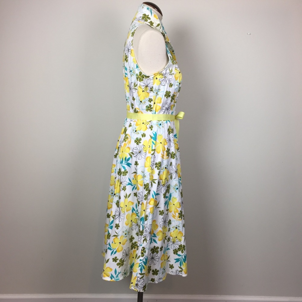 Yellow White Floral Fit & Flare Summer Dress Sleeveless Size 6 - Picture 3 of 10